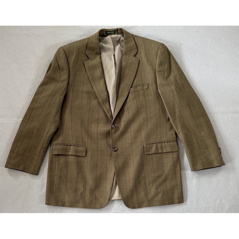 Lauren Ralph Lauren Blazer Mens 48L Tan Herringbone Windowpane Wool Sport Coat
